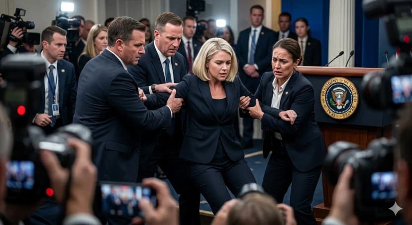 30 MINUTES AGO: The government press briefing room was thrown into panic when the White House Press Secretary suddenly collapsed during a tense meeting. Security forces and government doctors rushed to her aid, while the crowd—including members of Congress and thousands of citizens—watched in stunned silence. Now we have an emotional update on Karoline Leavitt’s fight against the disease…